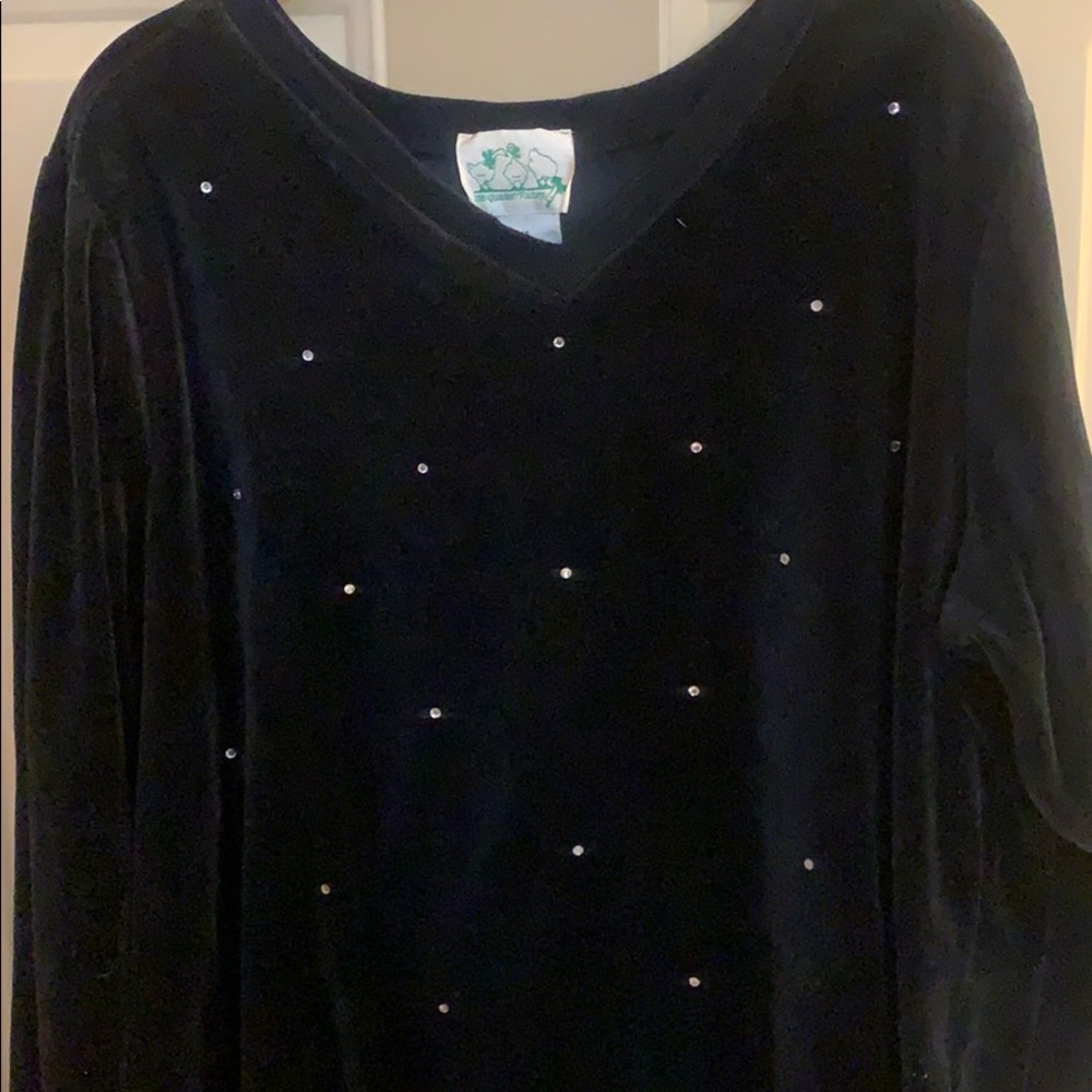 QF Black velour long sleeve rhinestone top